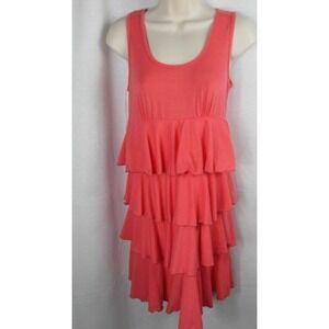 Women's BLU Heaven small ruffle tiered layered dress coral sleeveless MADE USA